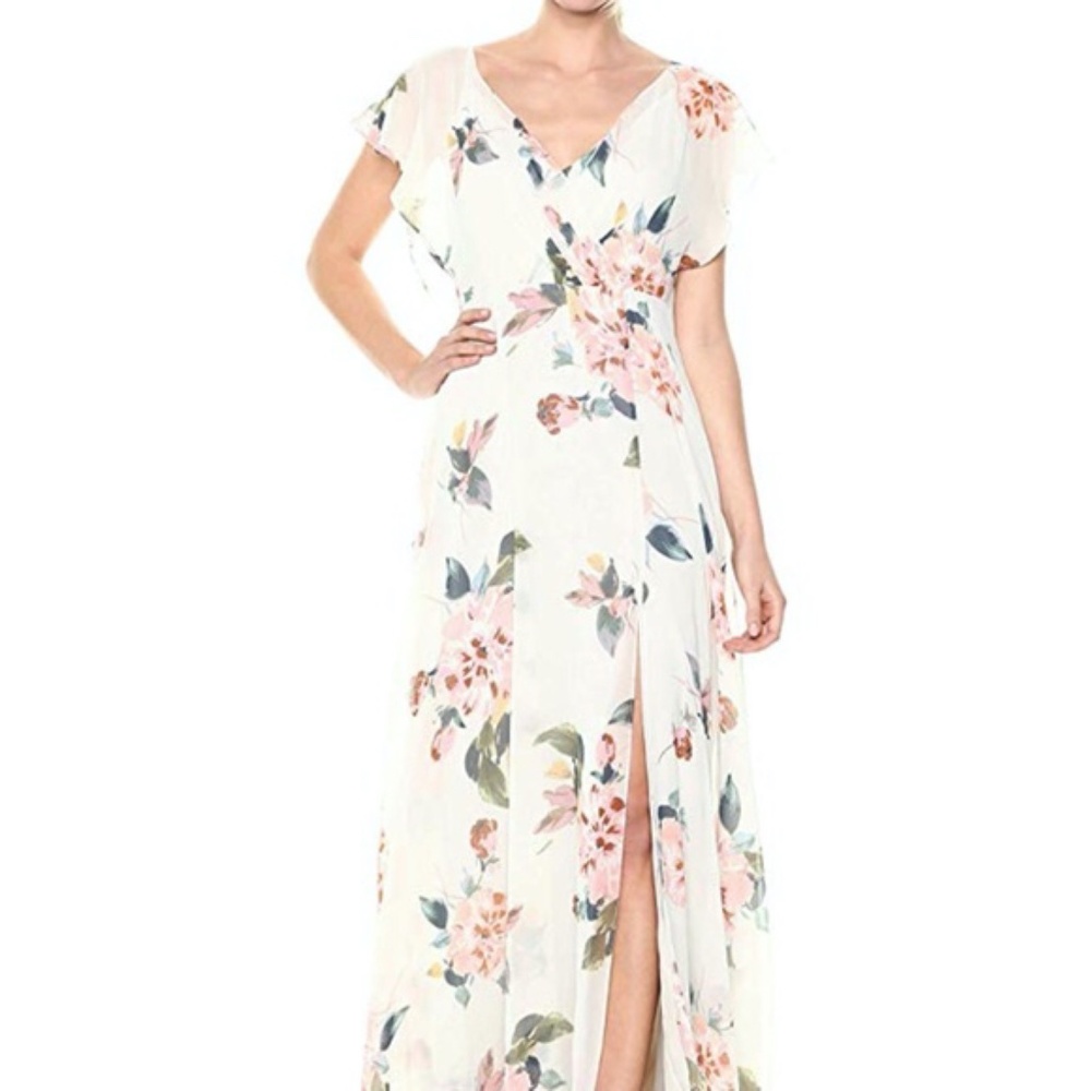 NEW Jenny Yoo Alanna Ohana Print Open Back Chiffon Gown Size 12
